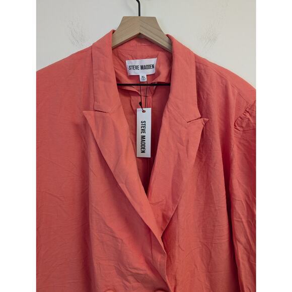 Steve Madden Baldwin Oversized Blazer Double Breasted Linen Blend Salmon XL NWT - Picture 5 of 11